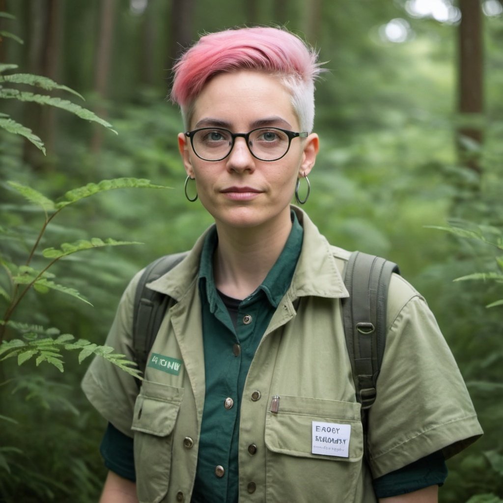 Portrait picture of River Quinn: Young queer person with pink hair